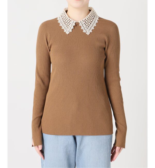 IENA「《追加》レース襟 RIBホールガーメントプルオーバー」|ニット・セーター|