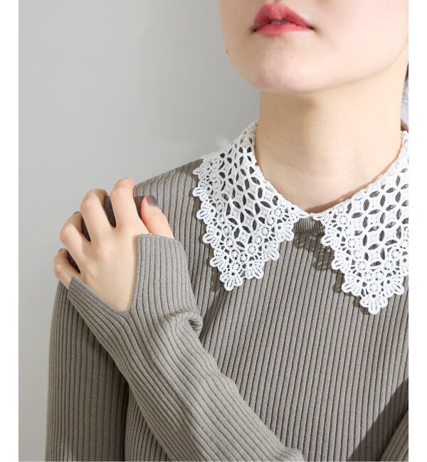 IENA「《追加》レース襟 RIBホールガーメントプルオーバー」|ニット・セーター|