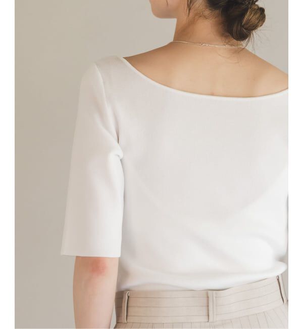 NOBLE「【洗える】14Gデコルテハーフスリーブニット」|ニット・セーター|