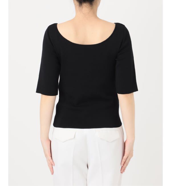 NOBLE「【洗える】14Gデコルテハーフスリーブニット」|ニット・セーター|