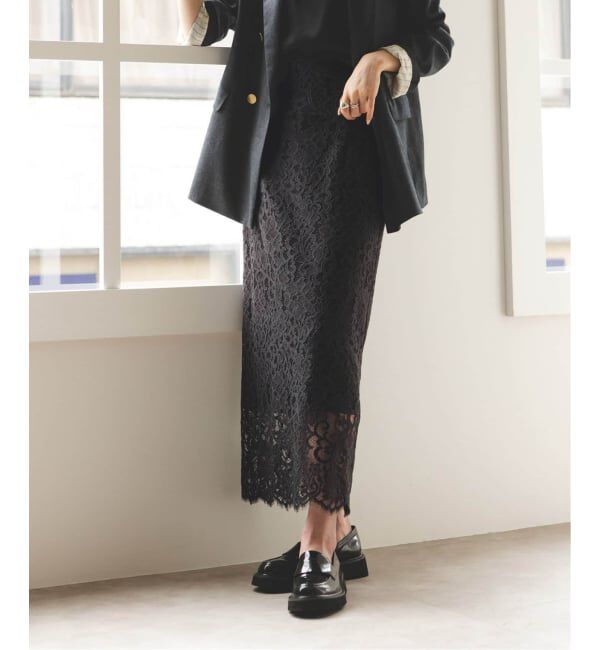 NOBLE「《追加 / WEB+一部店舗限定》リバーレースIラインスカート」|スカート|