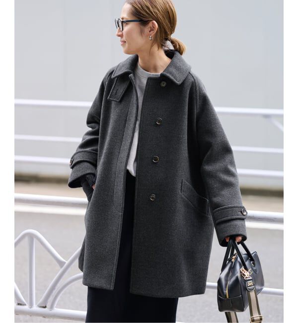 ラムウールMIXシャルムバルカラーコート　グレー　チェック　38 ≪追加≫ラムウールMIXシャルムバルカラーコート 2（FRAMeWORK