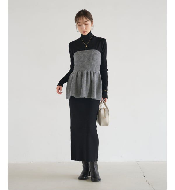 NOBLE「《WEB限定カラー・追加》RY/PLリブハイネックロングワンピース」|ワンピース|