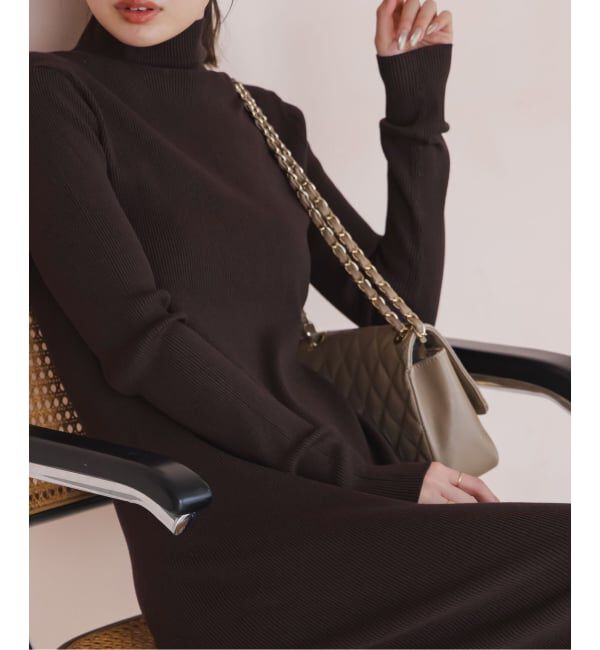 NOBLE「《WEB限定カラー・追加》RY/PLリブハイネックロングワンピース」|ワンピース|