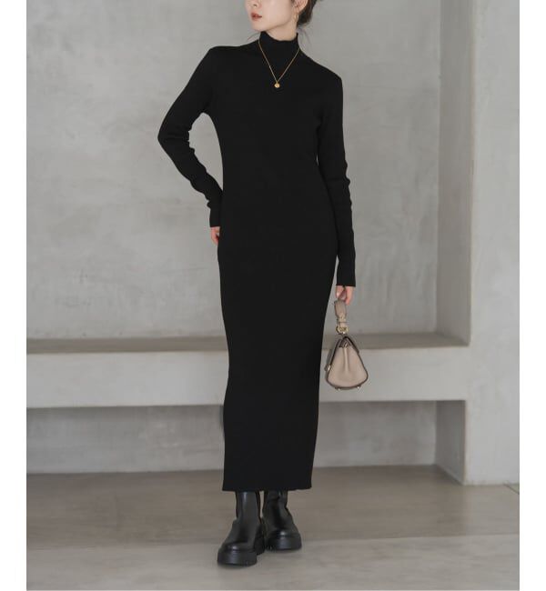 NOBLE「《WEB限定カラー・追加》RY/PLリブハイネックロングワンピース」|ワンピース|