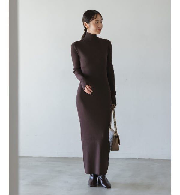 NOBLE「《WEB限定カラー・追加》RY/PLリブハイネックロングワンピース」|ワンピース|