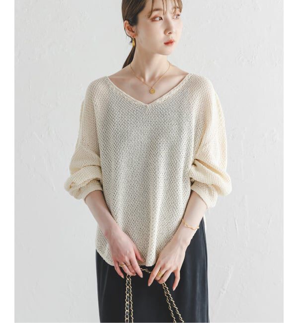 NOBLE「《WEB＆日本橋店限定・追加予約》ペーパーヤーン カノコBACK Vプルオーバー」|ニット・セーター|