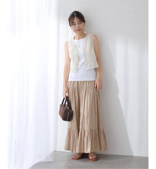  「【洗える】ローン箔加工ティアードスカート」|スカート|