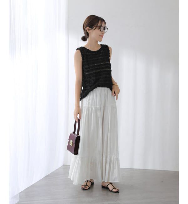  「【洗える】ローン箔加工ティアードスカート」|スカート|