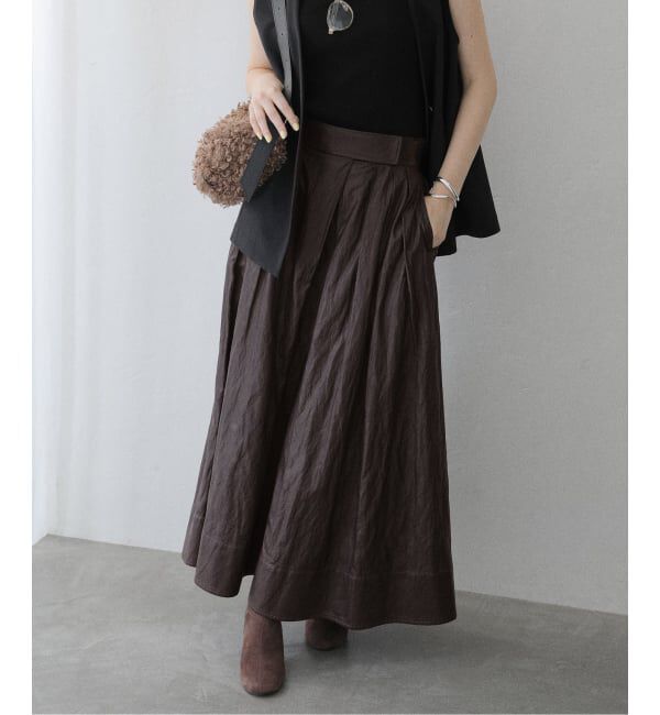  「【洗える】ウォッシャブルレザーライクスカート」|スカート|ブラウン