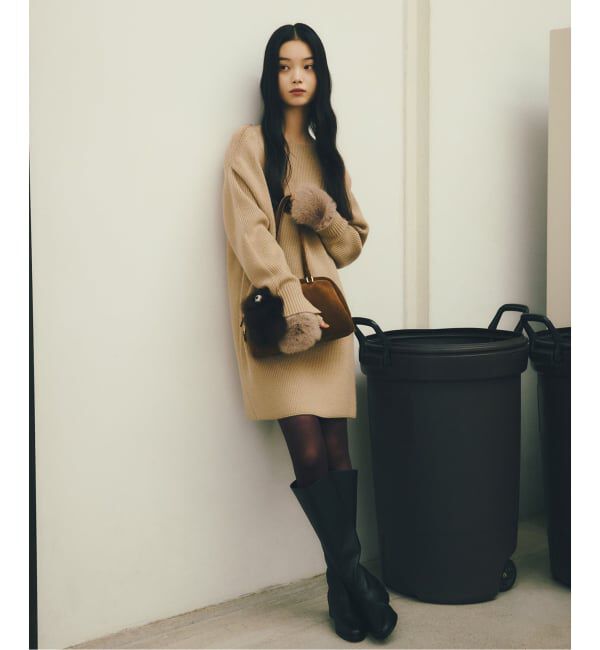  「【洗える】ファーグローブニットチュニック」|チュニック|