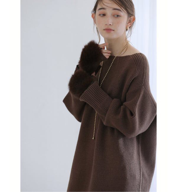  「【洗える】ファーグローブニットチュニック」|チュニック|