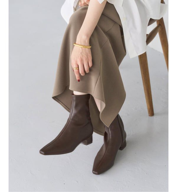  「《追加》3cmフレンチスクエアフィットショートブーツ」|ショートブーツ|ブラウン