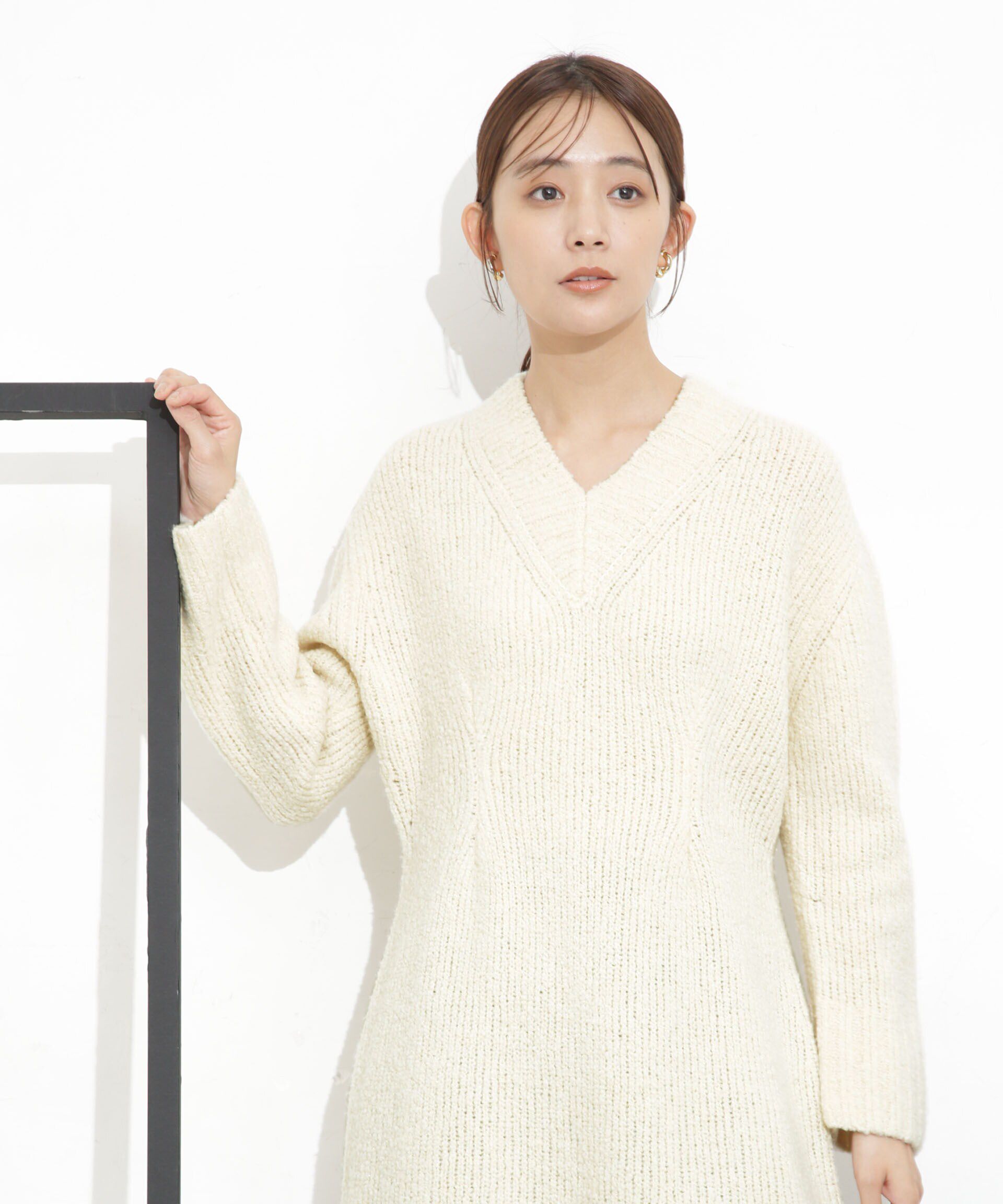 nano･universe「Vネックラメミックスロングニット」|ニット・セーター|