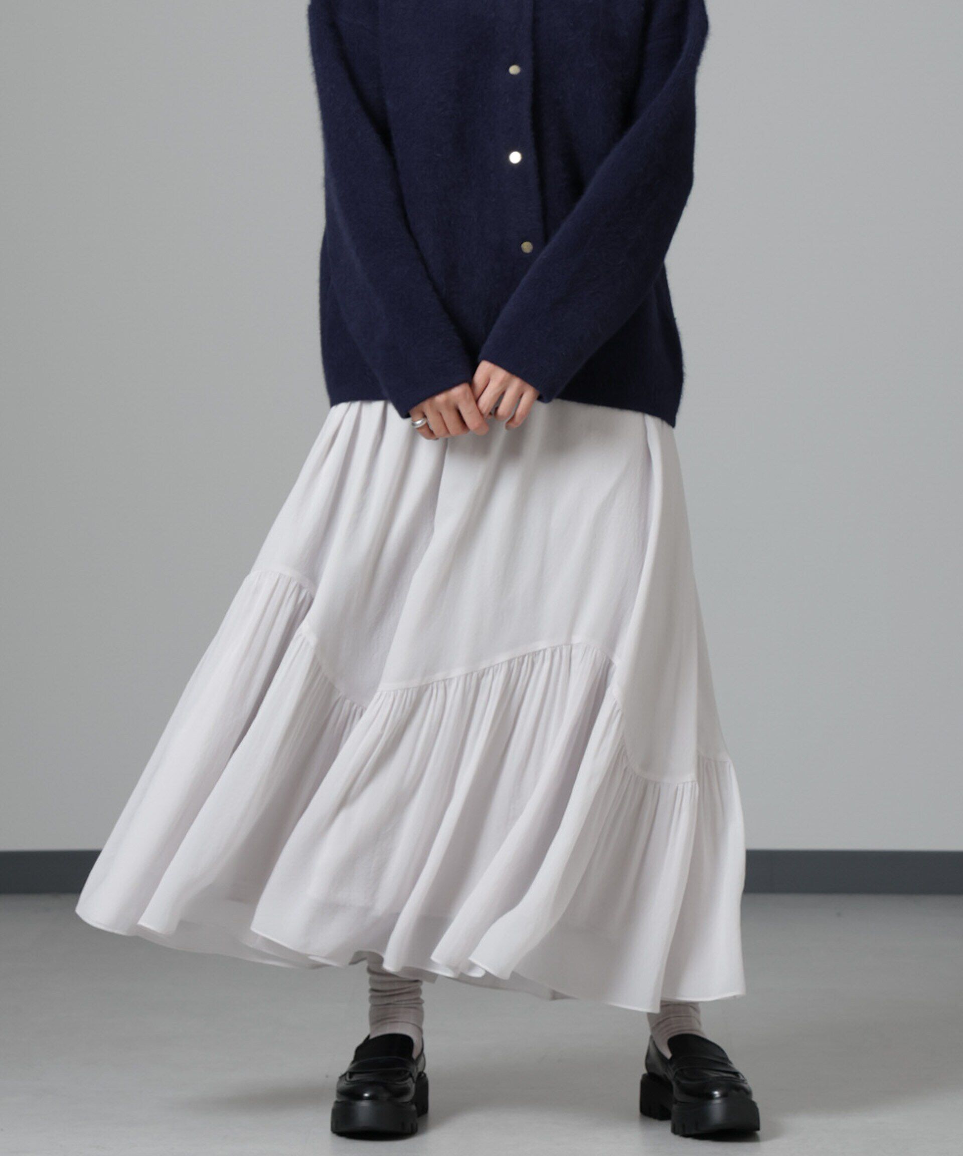 nano･universe「アシメティアードシフォンギャザースカート」|スカート|