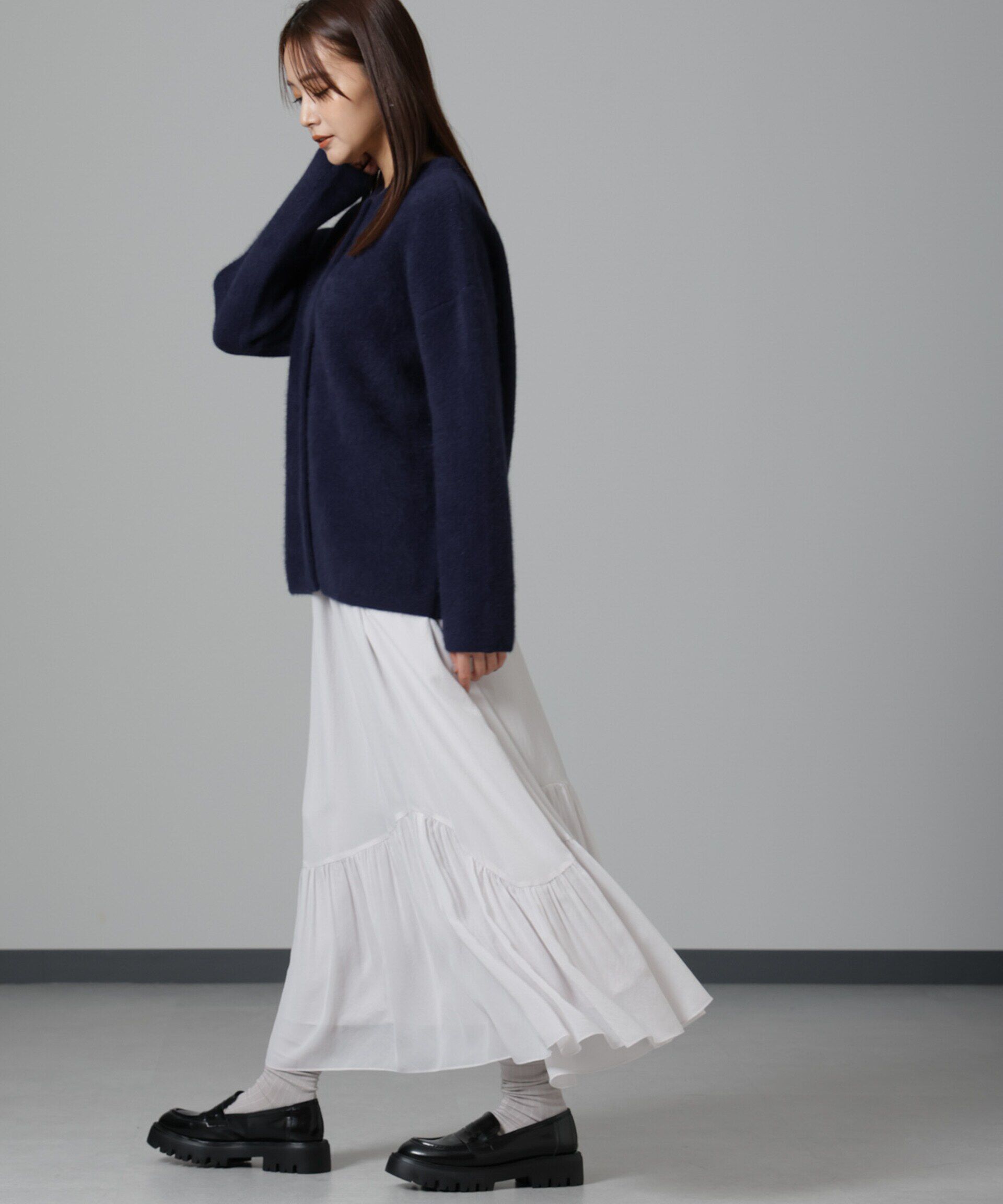 nano･universe「アシメティアードシフォンギャザースカート」|スカート|