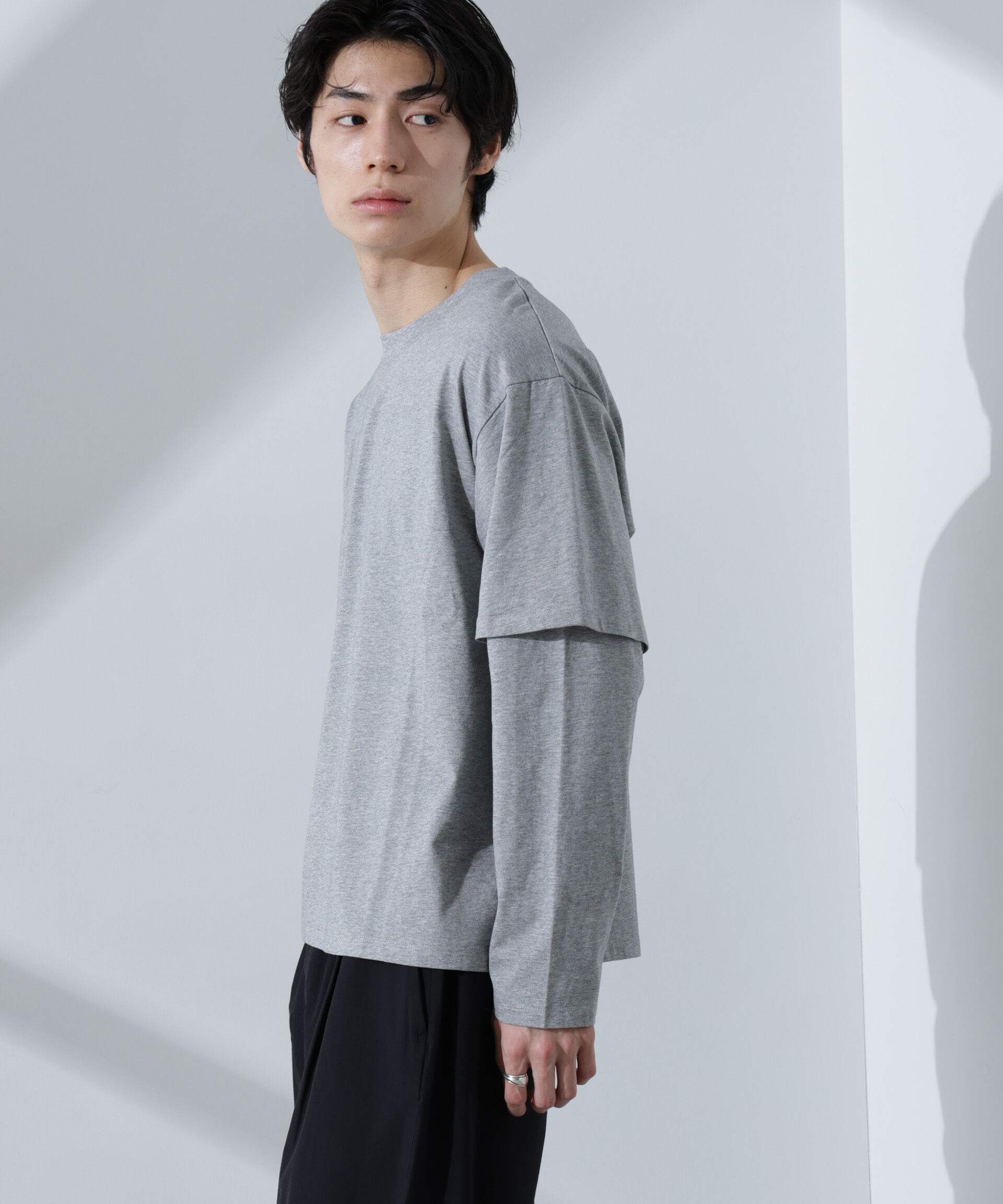 nano･universe「WEB限定/フェイクレイヤードTシャツ 長袖」|Tシャツ・カットソー|グレー