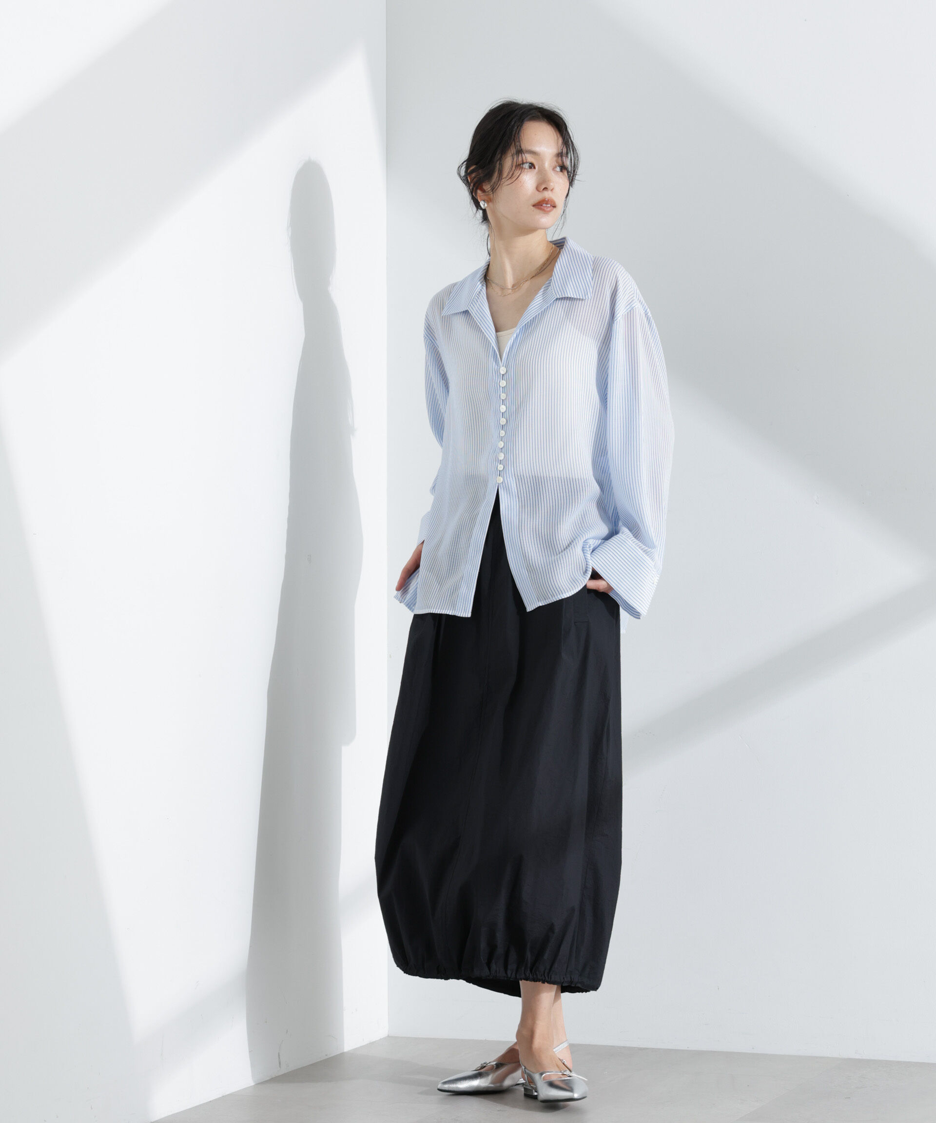 nano･universe「マルチボタンシアーストライプシャツ(セットアップ可)」|シャツ・ブラウス|