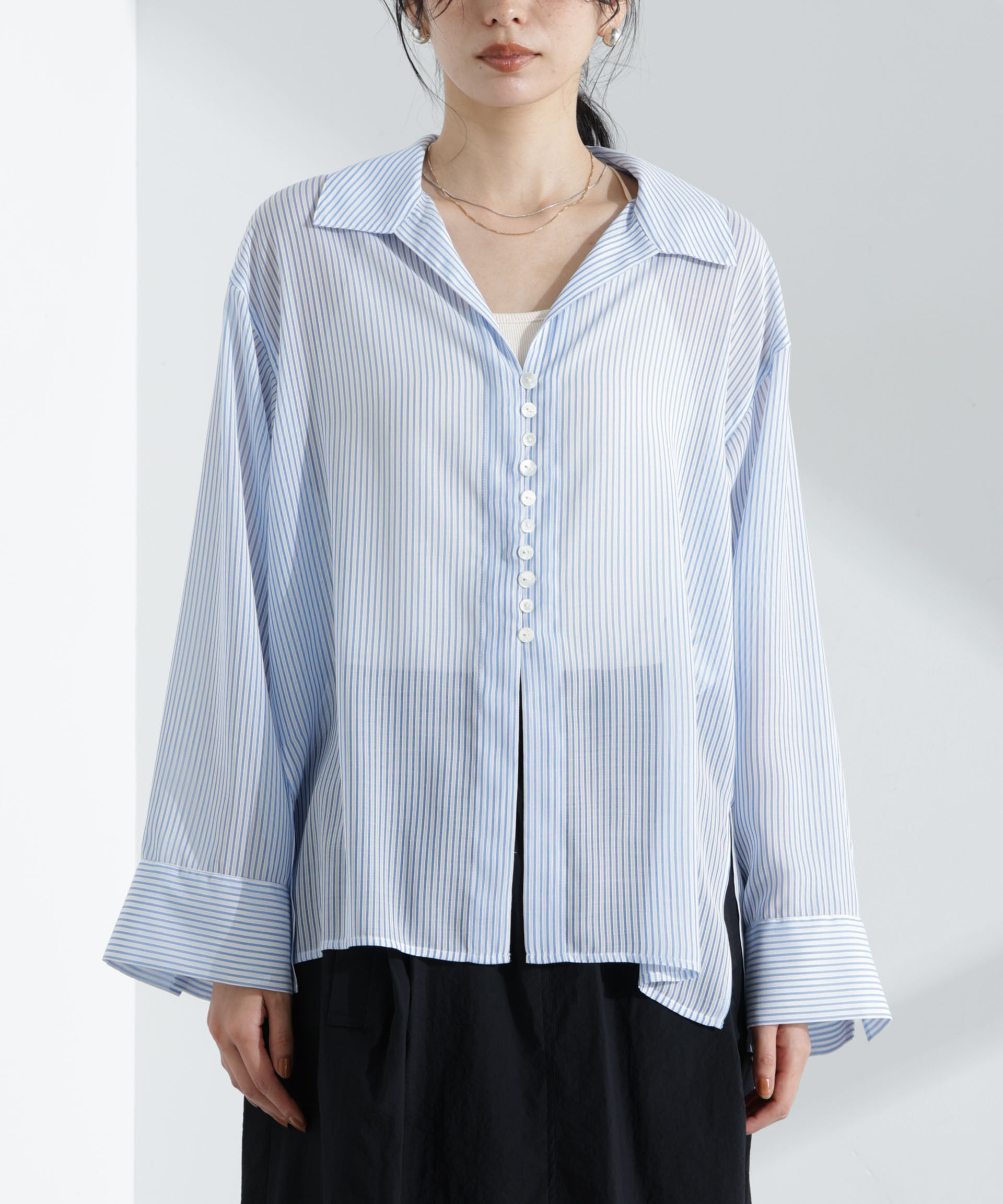 nano･universe「マルチボタンシアーストライプシャツ(セットアップ可)」|シャツ・ブラウス|
