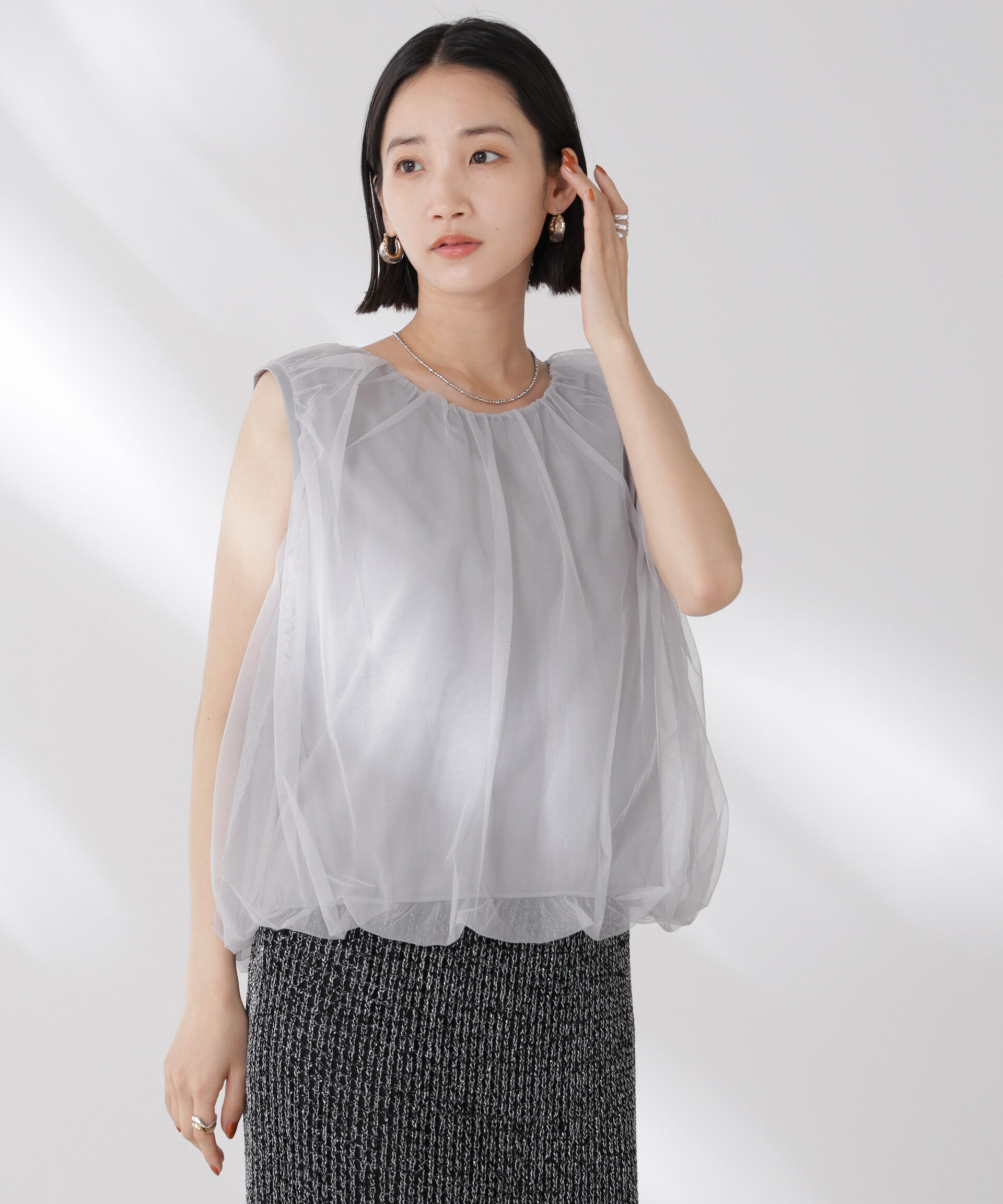nano･universe「チュールレイヤードコクーンシルエットトップス」|Tシャツ・カットソー|