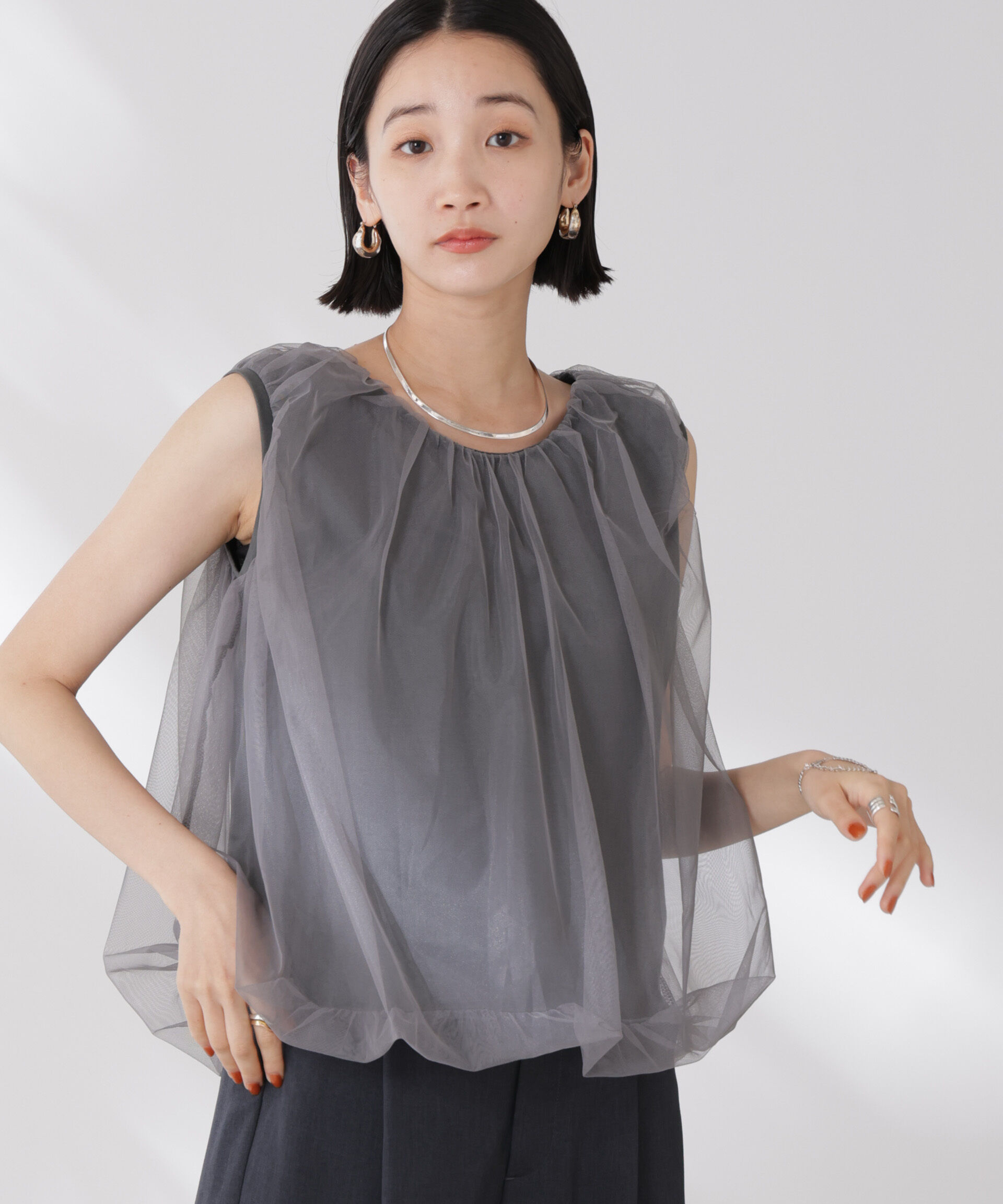 nano･universe「チュールレイヤードコクーンシルエットトップス」|Tシャツ・カットソー|