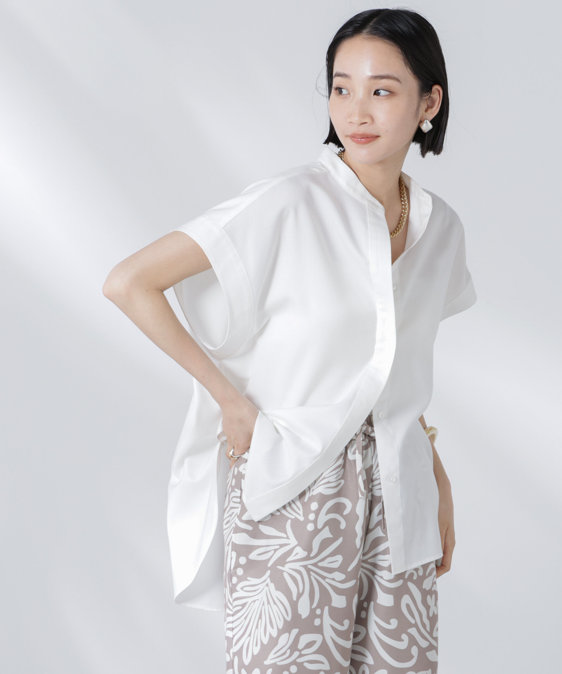 nano･universe「バンドカラーノースリーブシャツ(セットアップ可)」|シャツ・ブラウス|