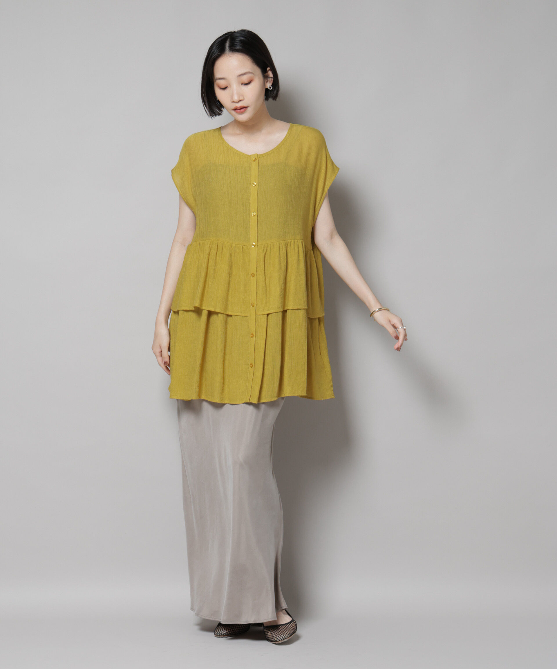 nano･universe「前後2wayシアー楊柳ノースリーブティアードブラウス」|シャツ・ブラウス|