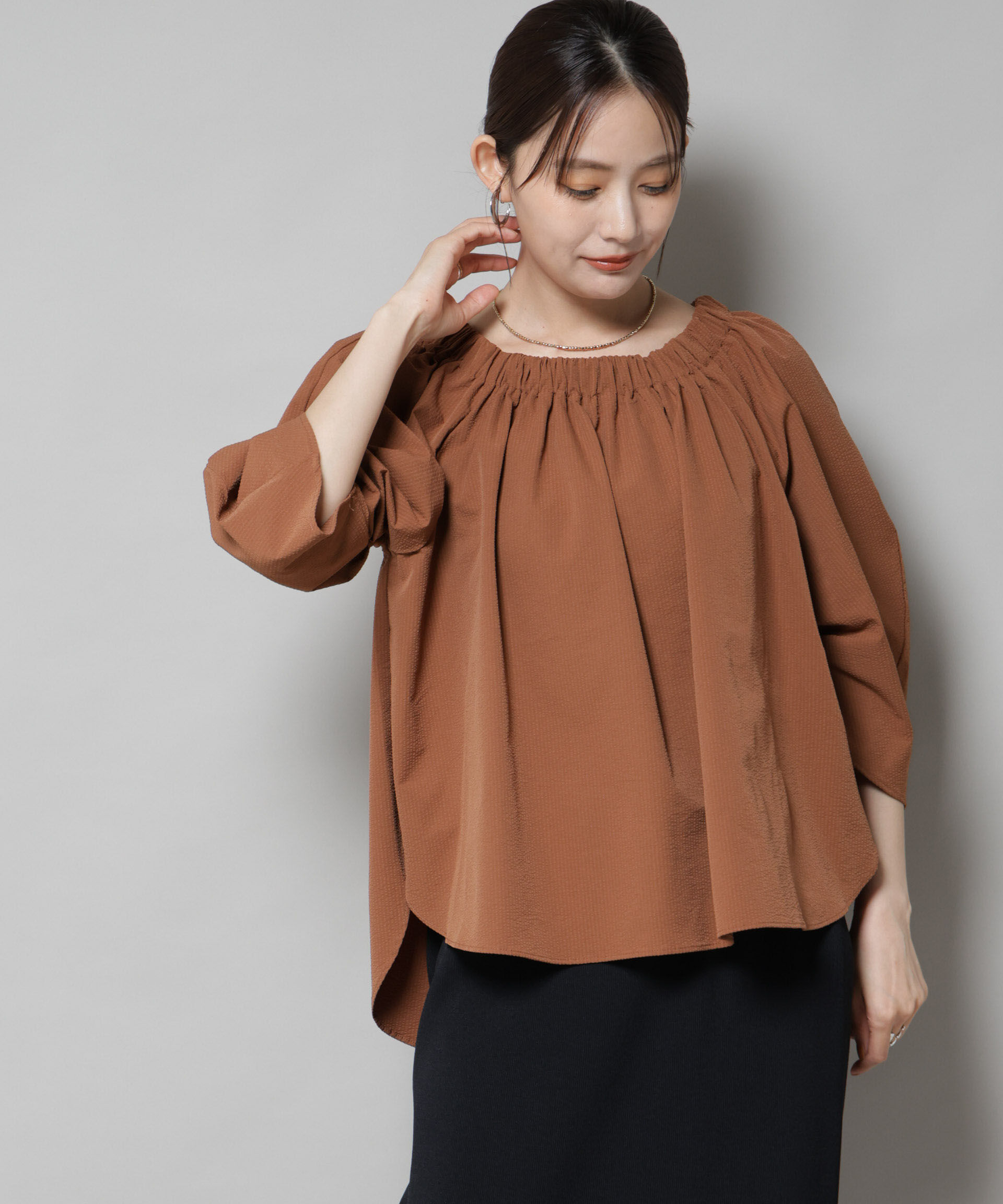 nano･universe「ボリュームギャザータックスリーブブラウス」|シャツ・ブラウス|