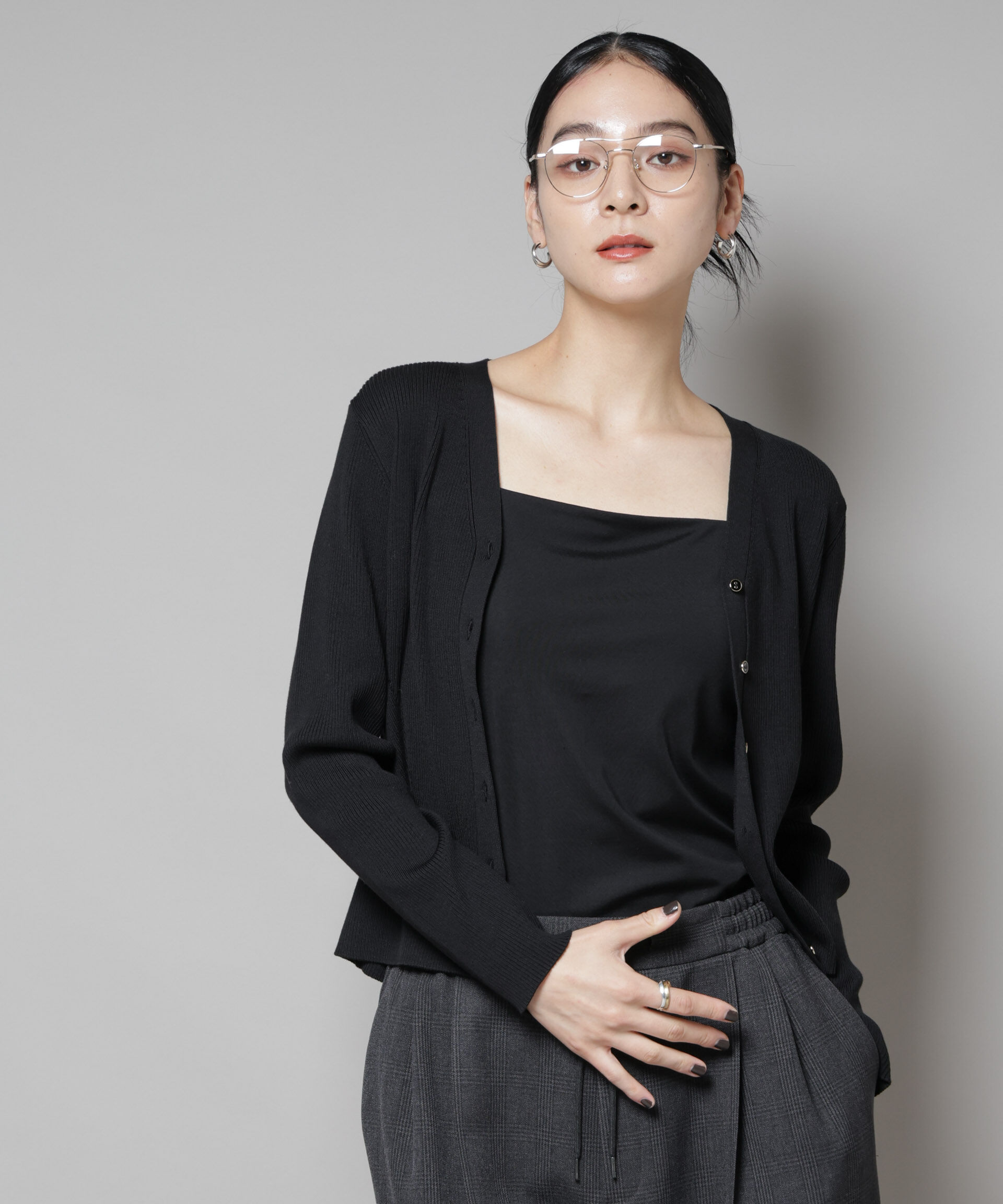 nano･universe「CICA&UVカット加工Vネックリブカーディガン」|ニット・セーター|