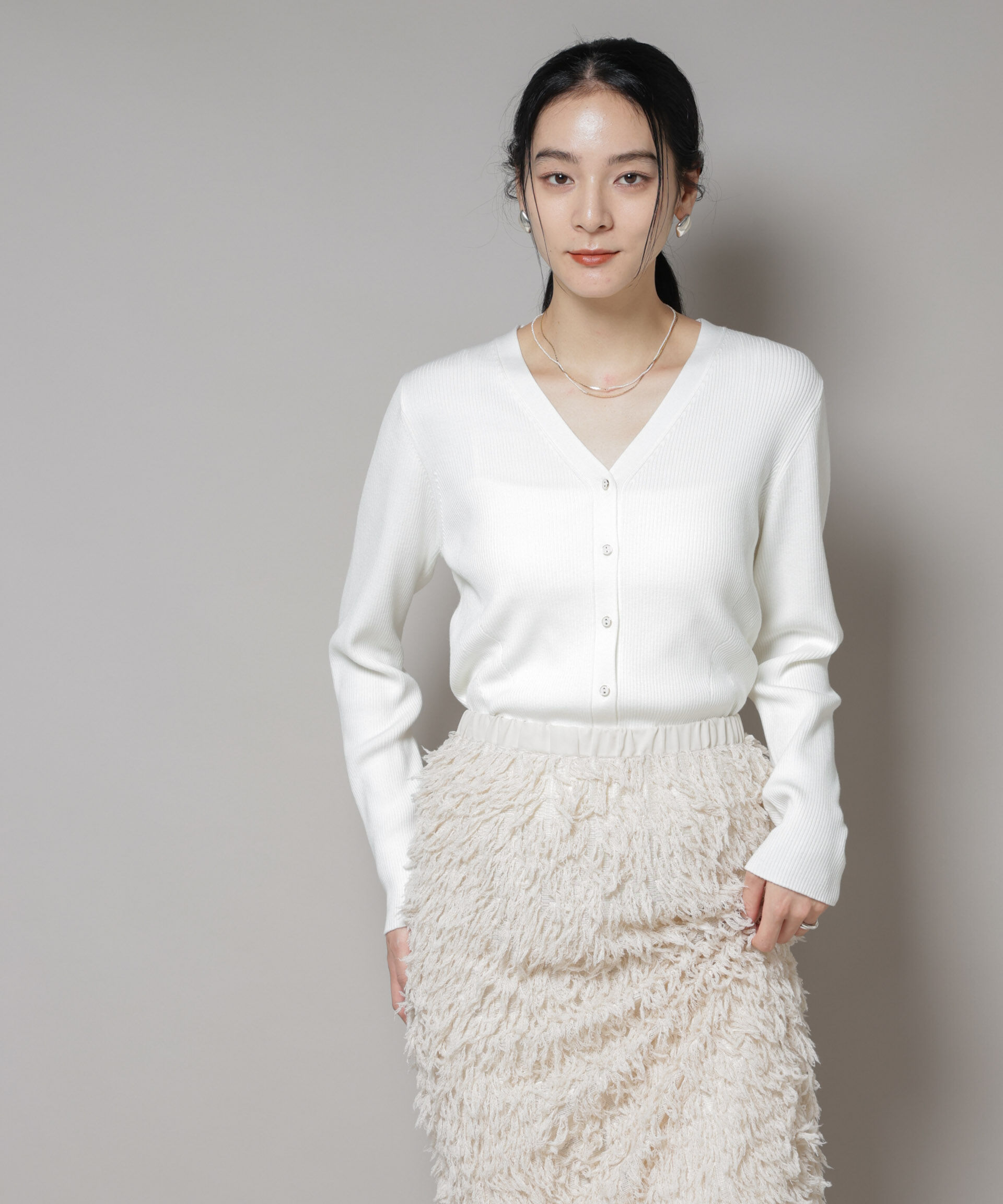 nano･universe「CICA&UVカット加工Vネックリブカーディガン」|ニット・セーター|