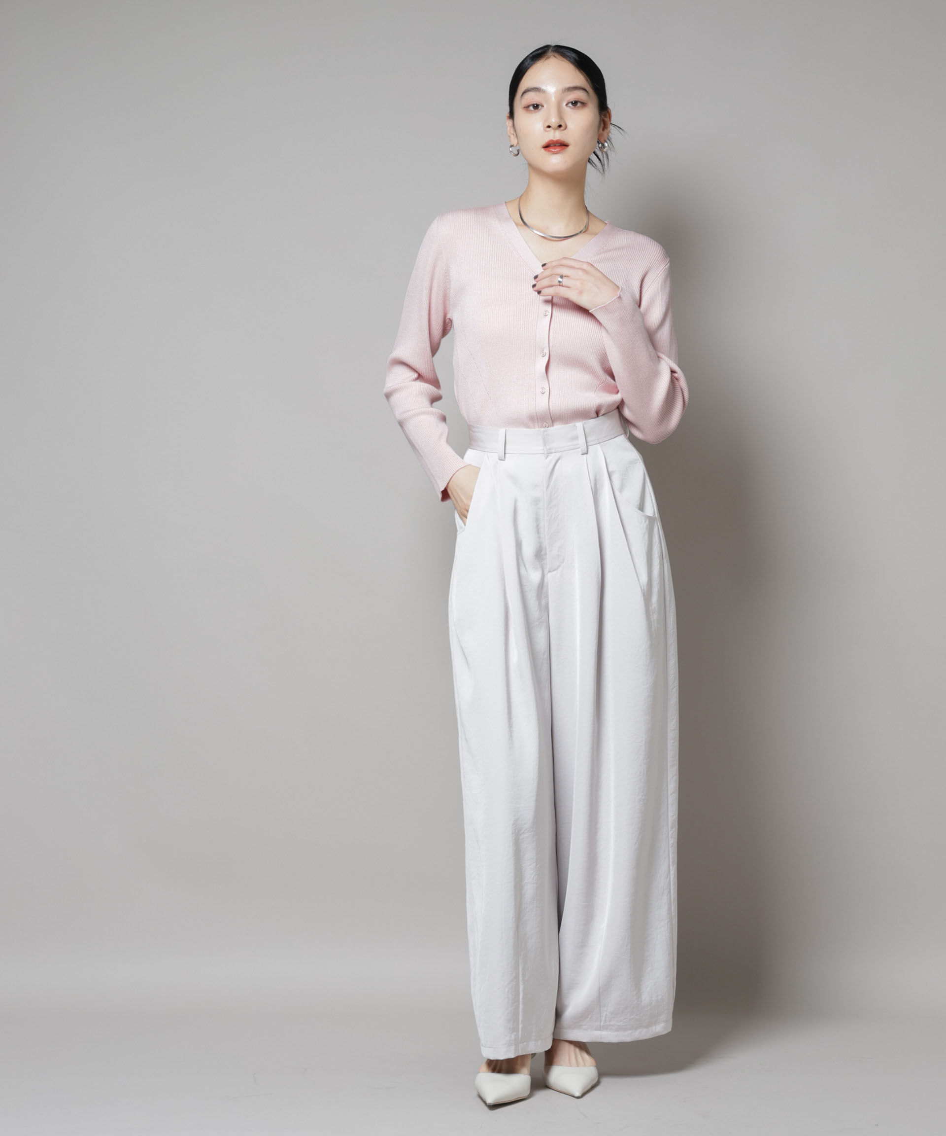 nano･universe「CICA&UVカット加工Vネックリブカーディガン」|ニット・セーター|