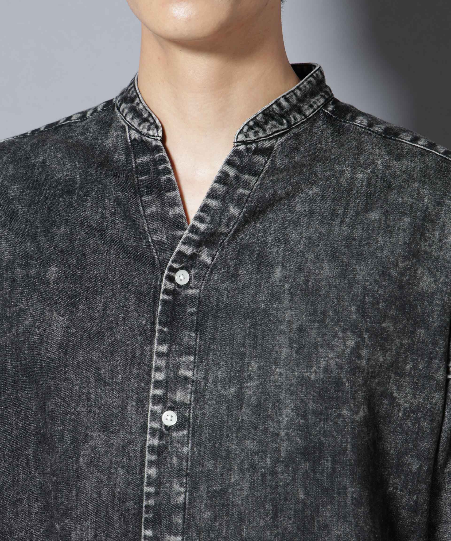 nano･universe「「大人のワイドシャツ」バンドカラーデニム 長袖」|シャツ・ブラウス|