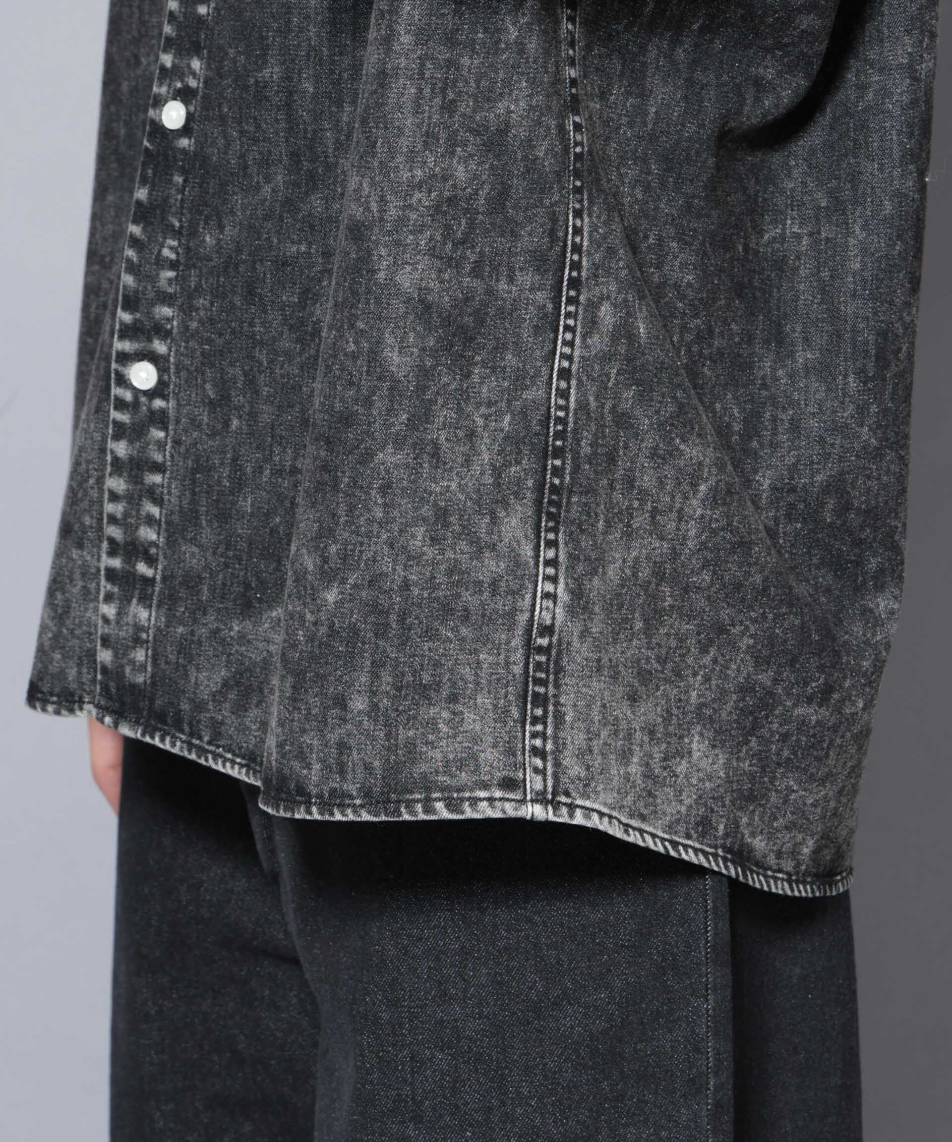 nano･universe「「大人のワイドシャツ」バンドカラーデニム 長袖」|シャツ・ブラウス|