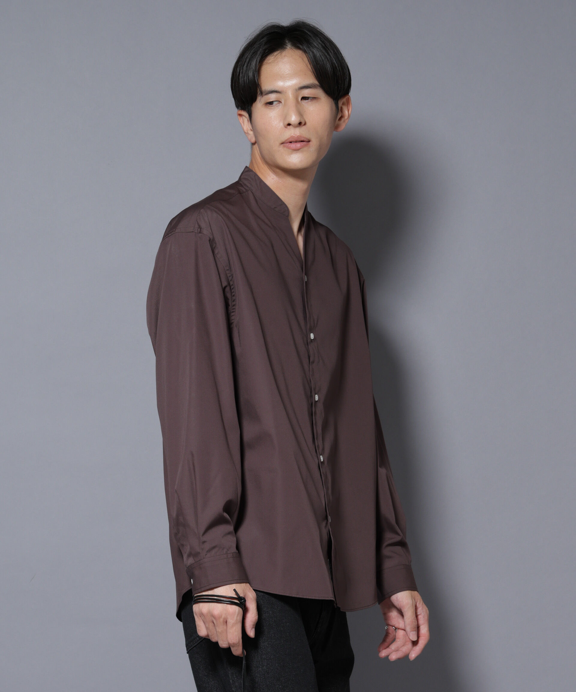 nano･universe「「大人のワイドシャツ」バンドカラー 長袖」|シャツ・ブラウス|D.ブラウン2