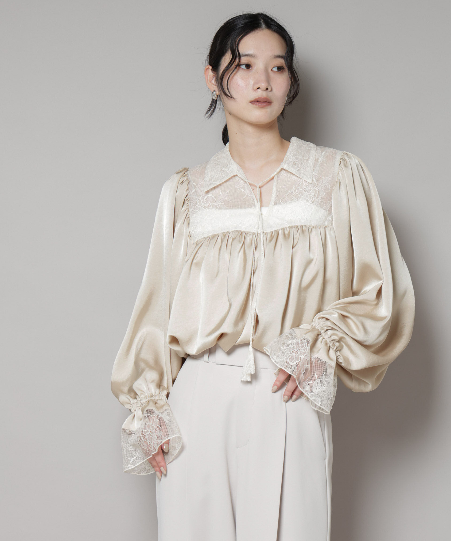 nano･universe「レースコンビギャザーブラウス」|シャツ・ブラウス|
