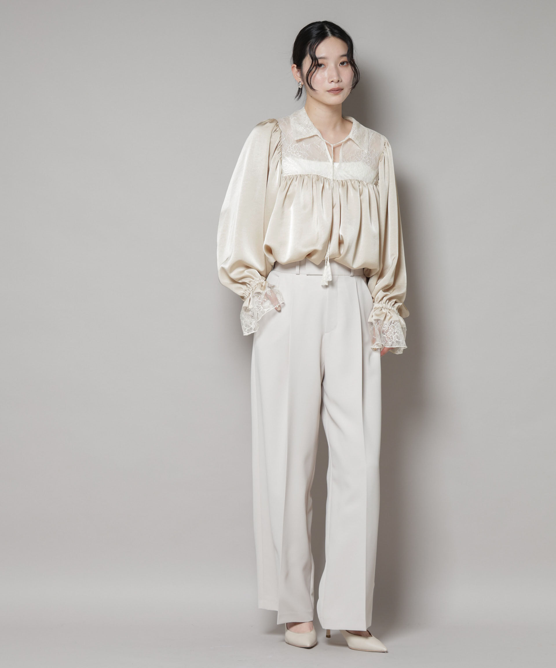 nano･universe「レースコンビギャザーブラウス」|シャツ・ブラウス|