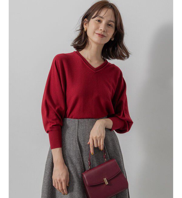 組曲「【前後着用可】ニューシックニットＶネック プルオーバー」|ニット・セーター|レッド系