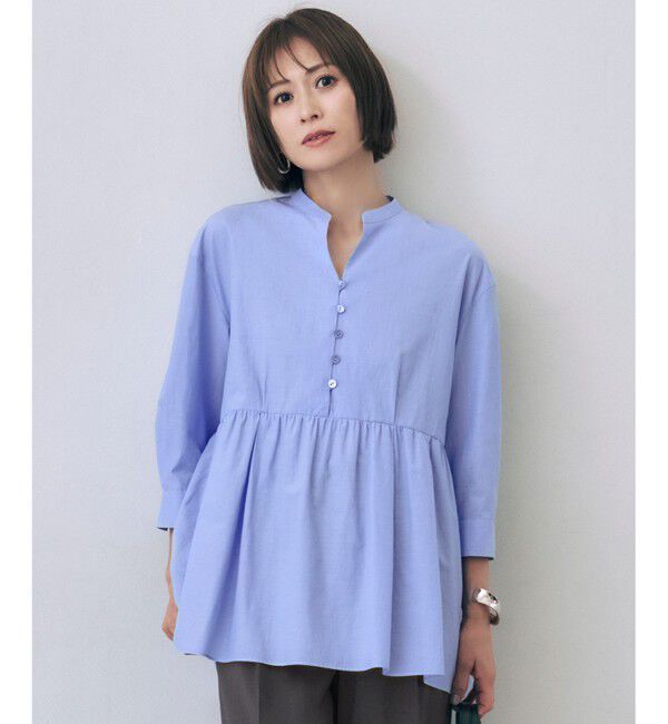 自由区「シアーソフトシャンブレーペプラム ブラウス」|シャツ・ブラウス|サックス