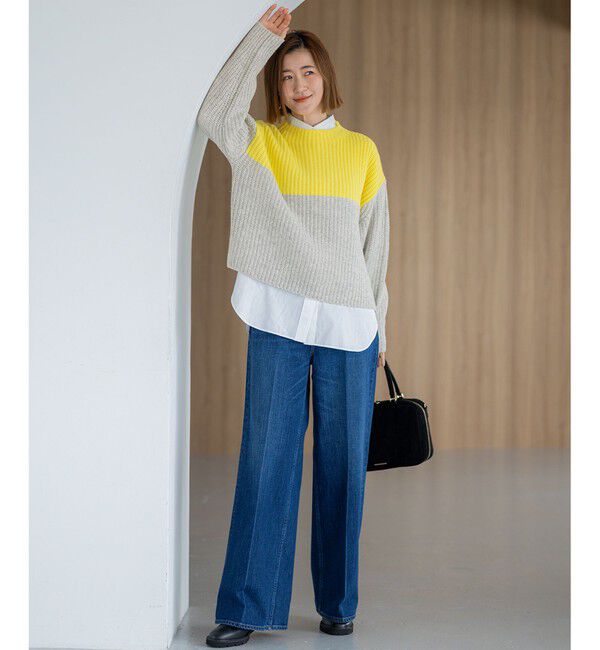 23区「【洗える】ウールカシミヤ カラーブロック バルキー ニット」|ニット・セーター|