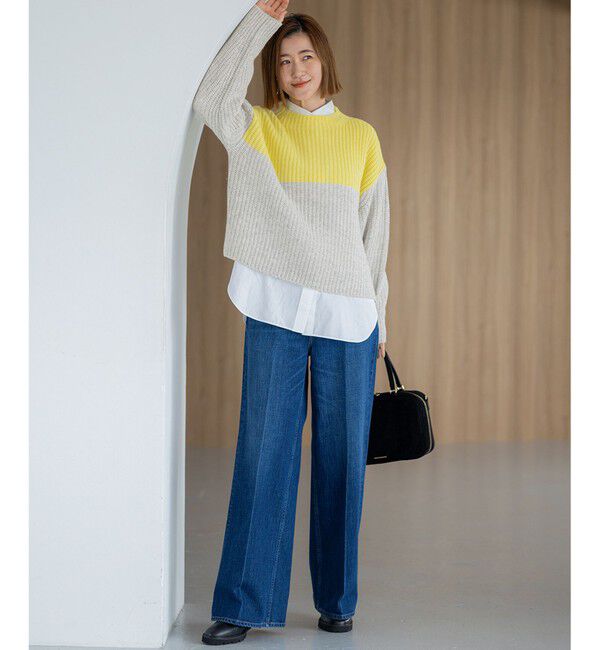 23区「【洗える】ウールカシミヤ カラーブロック バルキー ニット」|ニット・セーター|