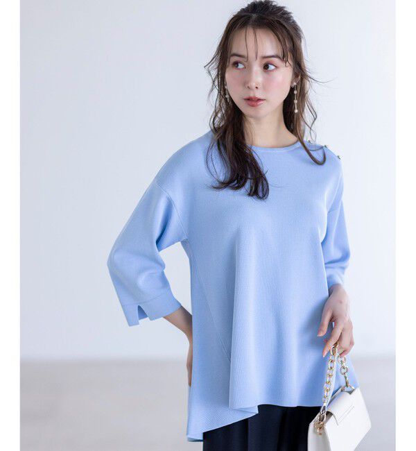 ANY SIS「【UVカット・洗える】フレアニット チュニック」|ニット・セーター|ライトブルー