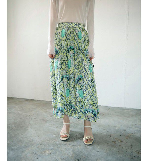 GRACE CONTINENTAL「シフォンプリントギャザースカート」|スカート|イエロー