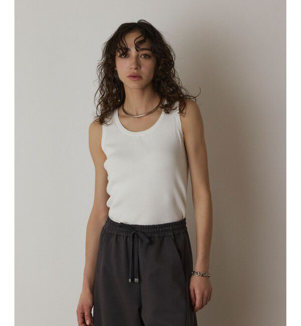  「Uネックリブニットトップ」|タンクトップ|ホワイト