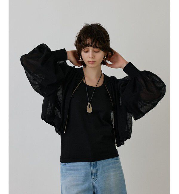 GRACE CONTINENTAL「シアーニットバルーンジャケット」|ブルゾン・スタジャン|ブラック