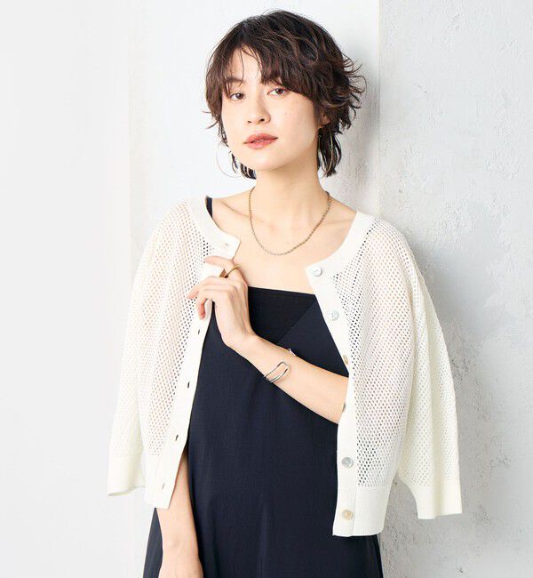 NOLLEY'S「《手洗い可能》スパンコールメッシュ5分袖カーディガン」|カーディガン|