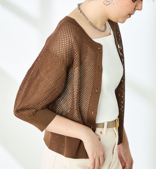 NOLLEY'S「《手洗い可能》スパンコールメッシュ5分袖カーディガン」|カーディガン|