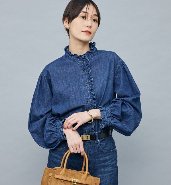 Rie Miller「【RM denim】フリルデニムブラウス」|シャツ・ブラウス|