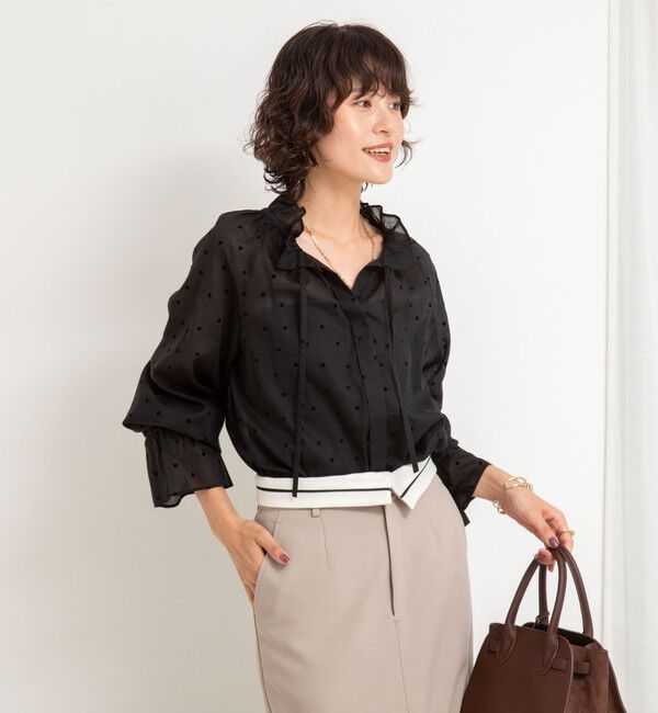 NOLLEY'S sophi「ドットフロッキーフリルネックブラウス」|シャツ・ブラウス|