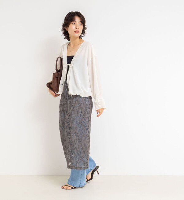 Rie Miller「《セットアップ対応》チュール刺繍タイトスカート」|タイト|