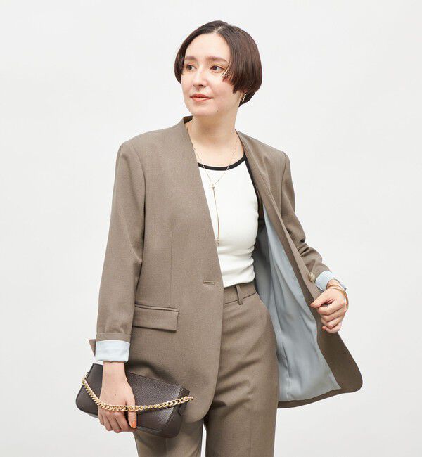 NOLLEY'S sophi「【WEB STAFF守屋☆別注】《セットアップ対応》ウォッシャブルソフトシャンブレーノーカラージャケット」|ノーカラージャケット|